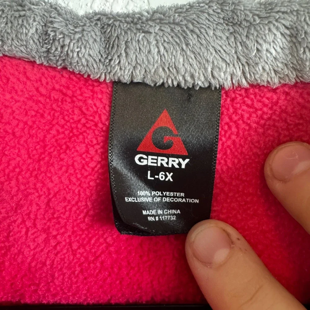 Gerry Fleece‎ Jacket Kids Large 6X Pink Full Zip Hooded Thumbhole